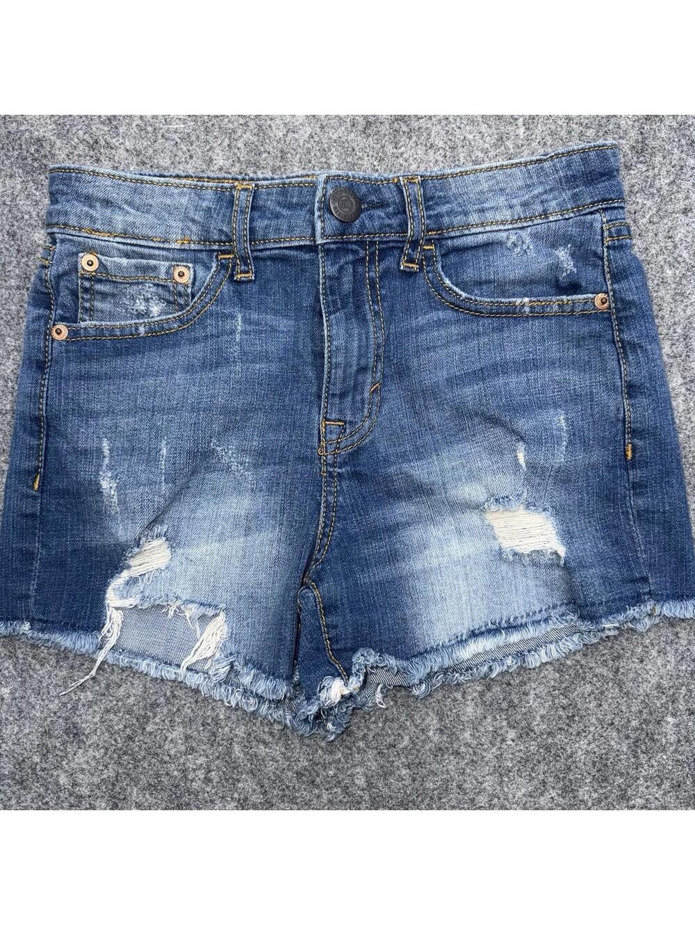 Aeropostale High Waisted Midi Shorts Womens Distressed Jean Cutoff Stretch Sz 0